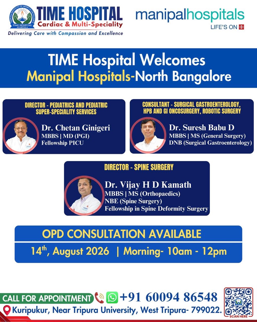 TIME Hospital welcomes Manipal Hospitals North Bangalore, visiting specialist OPD